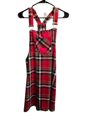 Red Plaid Pinafore Dress with Pocket, Sz 1Xl